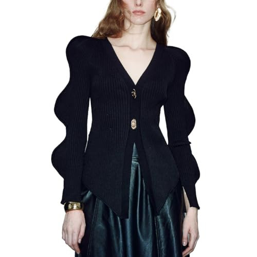 URBAN REVIVO Women's Knit Cardigan Sweaters Long Sleeve Button Down Open Front Casual Outwear Trendy 2025 Black 3X-Large | Amazon (US)