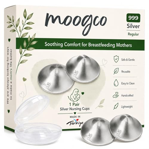 MOOGCO The Original Silver Nursing Cups - Nipple Shields for Breastfeeding Newborn - Breastfeeding Essentials - 999k Tri-Laminate Silver Nipple Covers (Regular Size, Set of 2) | Amazon (US)