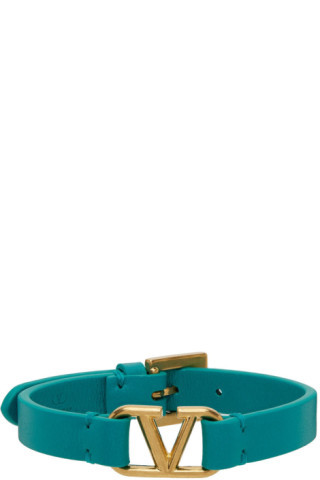 Green & Gold Leather VLogo Bracelet | SSENSE