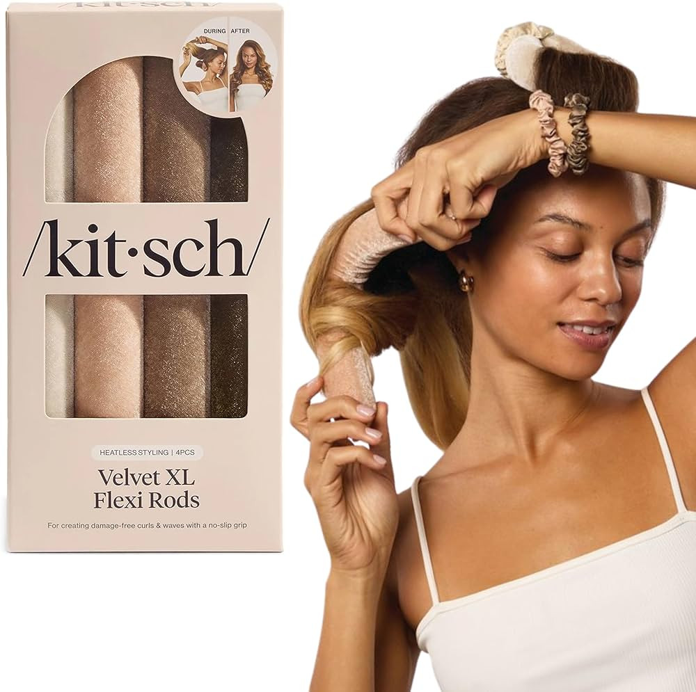Kitsch XL Flexi Rods for Heatless Curls Overnight - Soft Velvet Hair Rollers for Women - Hair Cur... | Amazon (US)