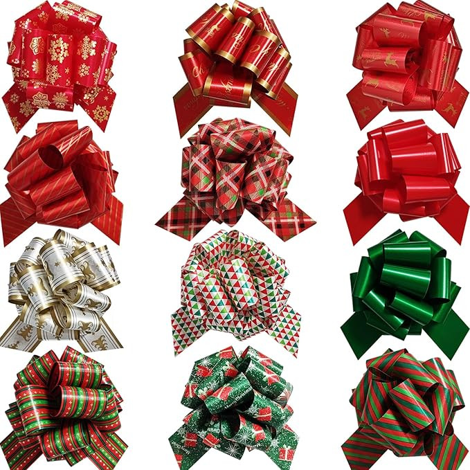 24PCS Christmas Pull Bows for Gift Wrapping, 5” Wide Gift Bows and Ribbon for Christmas Gift Wr... | Amazon (US)