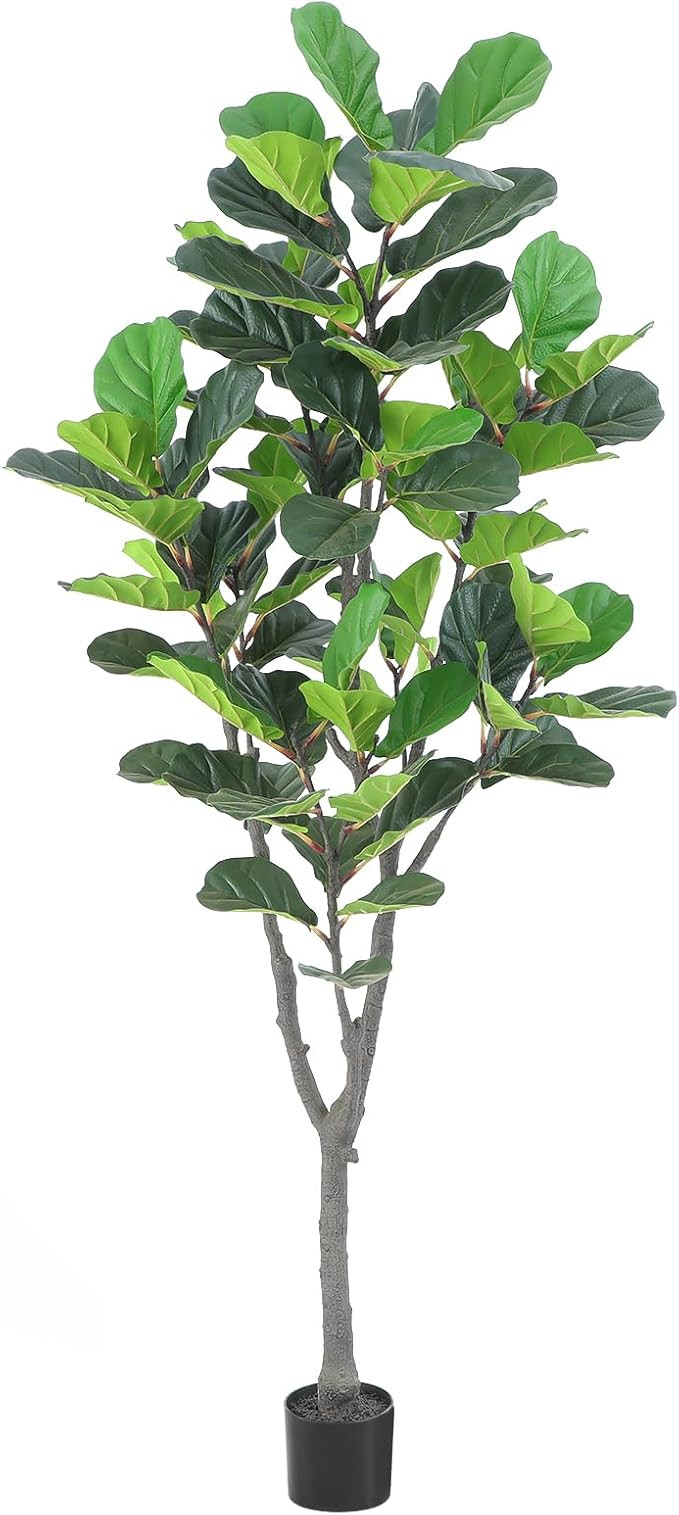 Tall Faux Fiddle Leaf Fig Tree，7ft(84in) Potted Artificial Fiddle Leaf Fig Tree, Fake Fiddle Le... | Amazon (US)