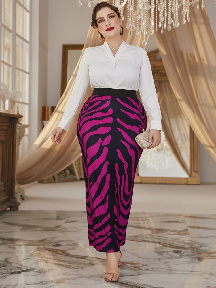 Plus High Waist Graphic Print Split Back Skirt | SHEIN