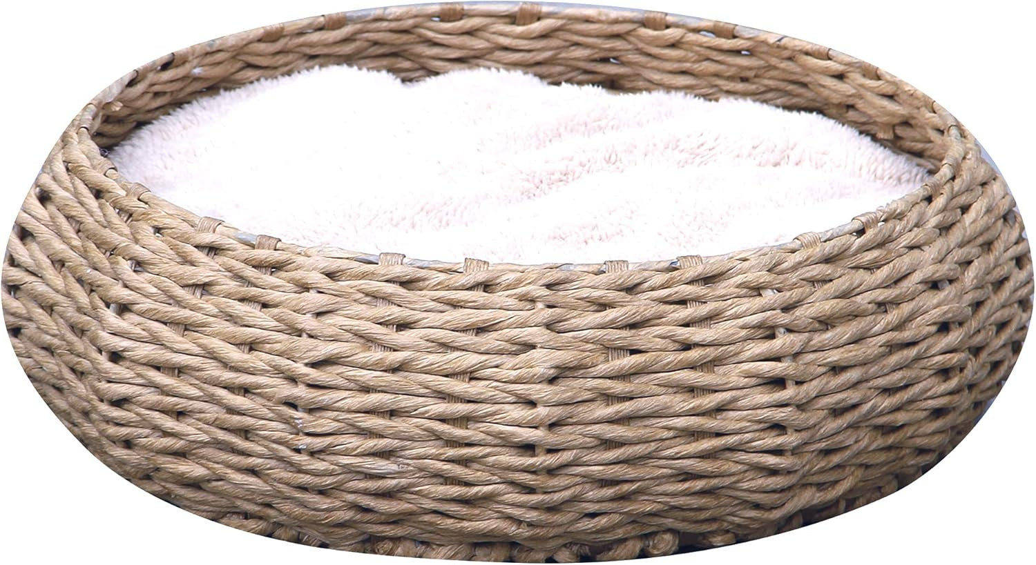 Hand Made Paper Rope Round Bed for Cat/Dog/Pet Sleep with Pillow, Natural (Round) | Amazon (US)