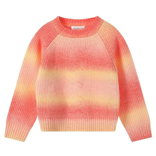TRENDSTITCH Girls Cable Knit Sweater Crewneck Striped Gradient Long Sleeve Sweaters Chunky Pullover Jumper Fall Winter Flaming Orange 11-12 | Amazon (US)