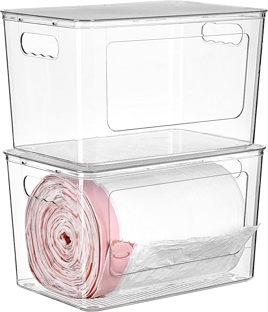 Vtopmart 2 Pack Trash Bag Holder, Stackable Garbage Bag Dispenser for 13/30/33 Gallon Bags, Clear... | Amazon (US)