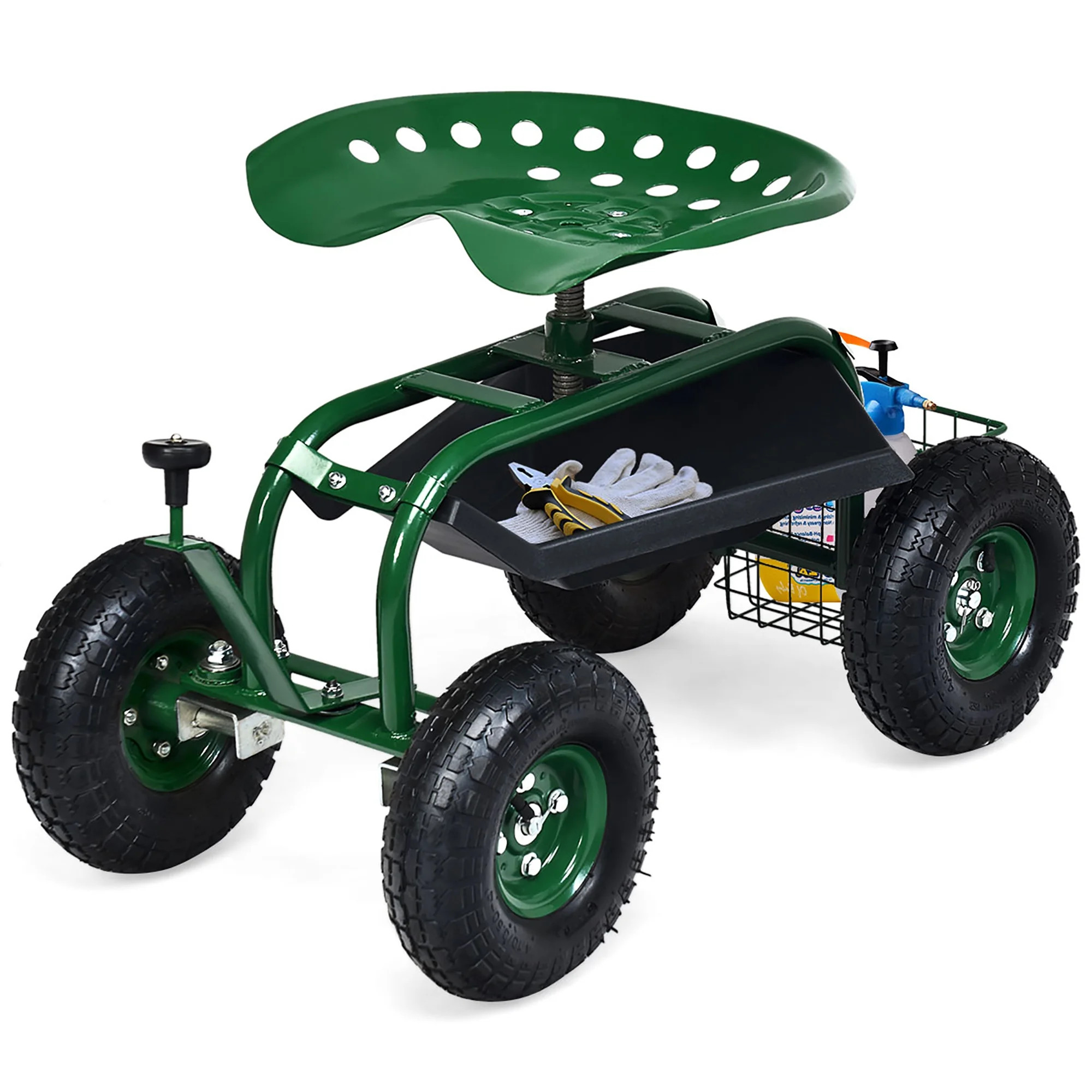 Costway Garden Cart Rolling Work Seat w/ Tool Tray Basket Green | Walmart (US)