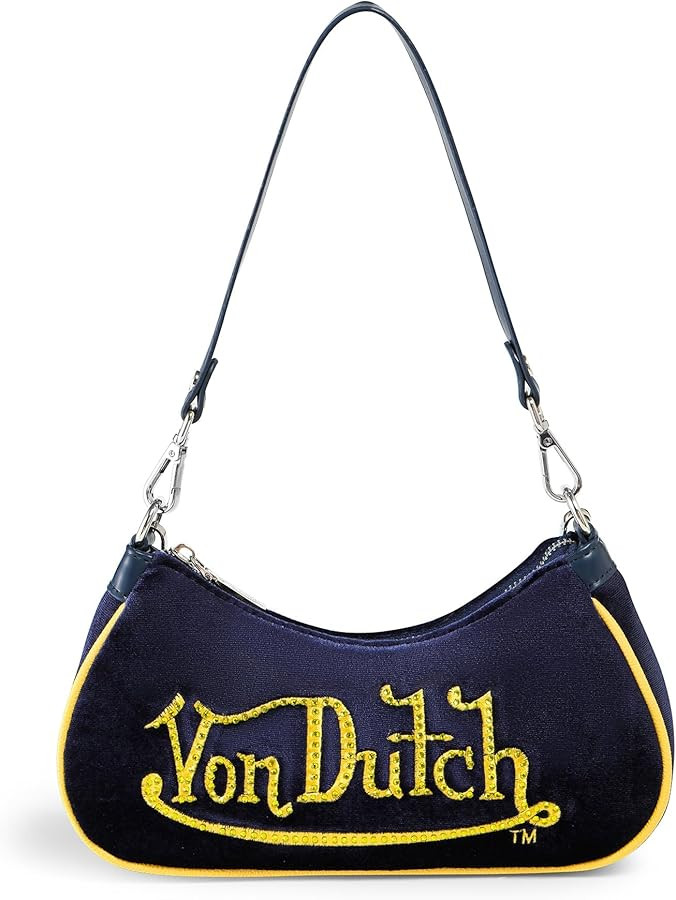 Von Dutch Purse Shoulder Bag, Velvet Handbag Rhinestone Logo and Silver Chain with Wrench | Amazon (US)