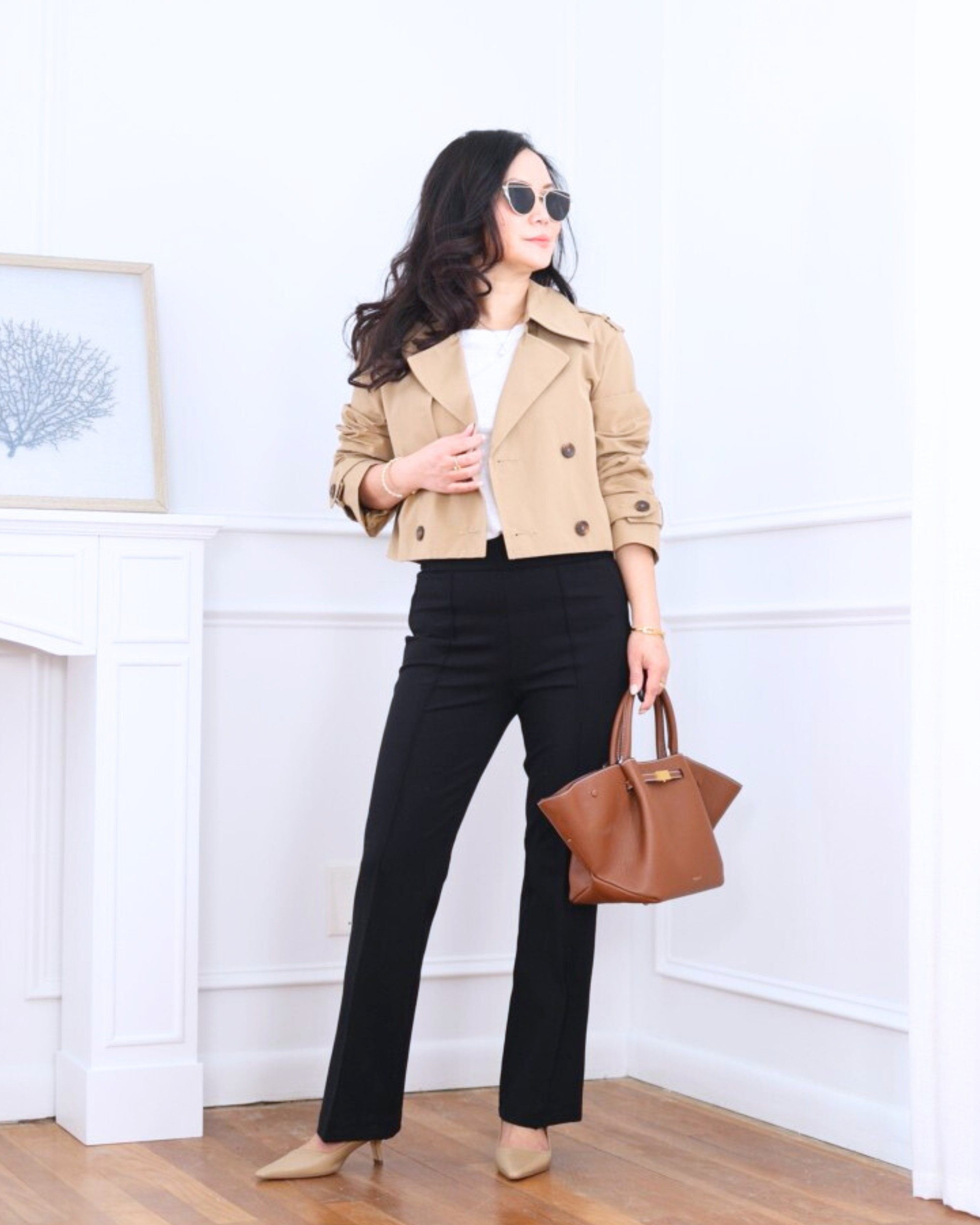 Cropped trench from Abercrombie layered over a white tee, paired with black pants from Spanx — clean, classic, and effortlessly chic for an easy, pulled-together look. I’m 5’2, wearing size XS.

#LTKPetite #LTKootd #LTKOver40