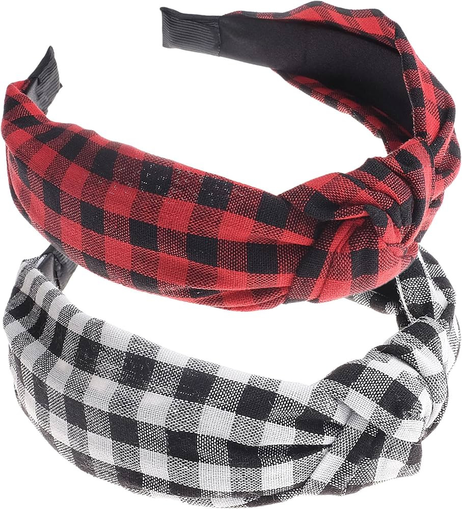 VIVIAN & VINCENT 2 Pack of Womens Vintage Plaid Headbands Headwraps Hair Band Valentines Gifts fo... | Amazon (US)