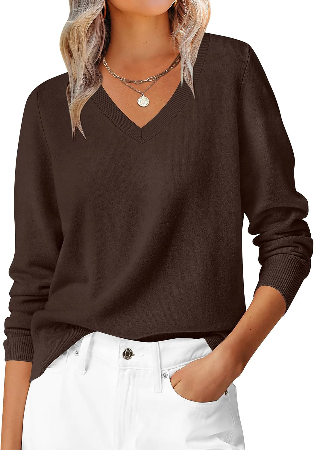 ANRABESS Women’s Fall Long Sleeve V Neck Light Sweaters | Amazon (US)
