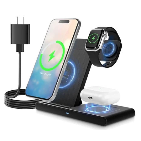 Wireless Charger,15W Wireless Charging Station Compatible with iPhone 17 16 15 14 13 12 11 8 Pro Max Mini Plus X XR XS Max SE Plus,for iWatch 10 9 8 7 6 5 4 3 2 SE Ultra,for AirPods 4 3 2 | Walmart (US)