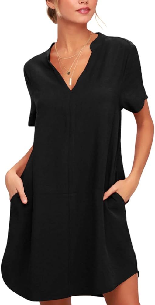 Davenil Women's Casual Short Sleeve Summer Dress V Neck Dresses with Pockets | Amazon (US)