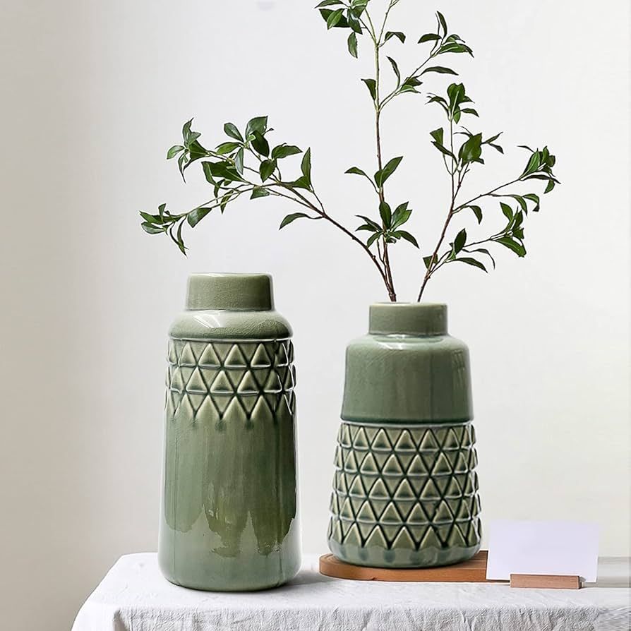 LIZOFER Modern Ceramic Vase Set of 2 for Living Room Bedroom 10.6'' and 8.5'' Flower Vases for Ho... | Amazon (US)