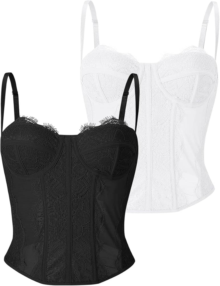 Dealmore Womens Summer Lace Bustier Mesh Sexy Vintage Spaghetti Strap Open Back Boned Corset Goin... | Amazon (US)