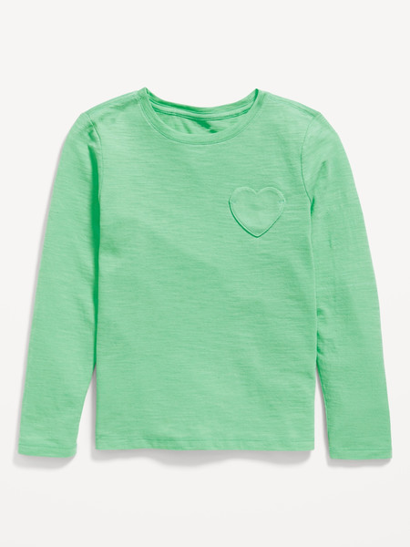 Softest Long-Sleeve Heart-Pocket T-Shirt for Girls | Old Navy (US)