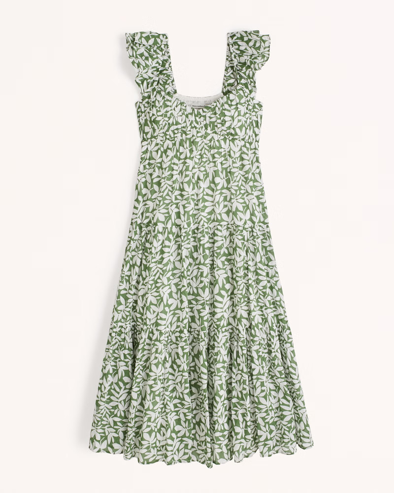 Ruffle Flutter Sleeve Sheer Maxi Dress | Abercrombie & Fitch (US)