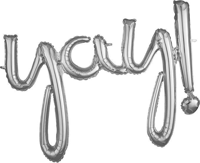 Elegant Silver Foil Balloon Script Phrases "Yay!" - 25" x 35" (1 Pc) - Perfect for Celebrations, ... | Amazon (US)