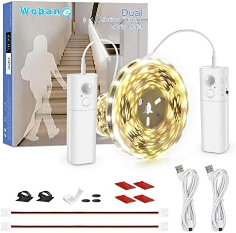 WOBANE Dual Motion Sensor Stair Lights Strip, Rechargeable 16.4ft LED Strip Lighting,150 LEDs Cut... | Amazon (US)