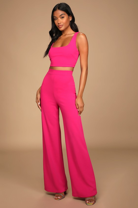Only Tonight Hot Pink Two-Piece Wide-Leg Jumpsuit- Spring Outfit | Lulus (US)