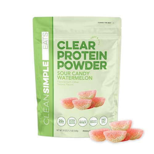 Clean Simple Eats Clear Protein Drinks, 20G Grass Fed Whey Protein Isolate, Ultra Filtered, Light & Refreshing Beverage, Low Lactose, No Artificial Ingredients, Sour Candy Watermelon, 20 Servings | Amazon (US)