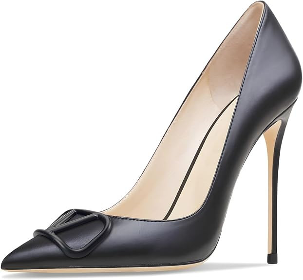 Women's Pointed Toe Shallow Mouth Sexy Square Buckle Rhinestones 10cm Stiletto Heels Slip-on Wedd... | Amazon (US)