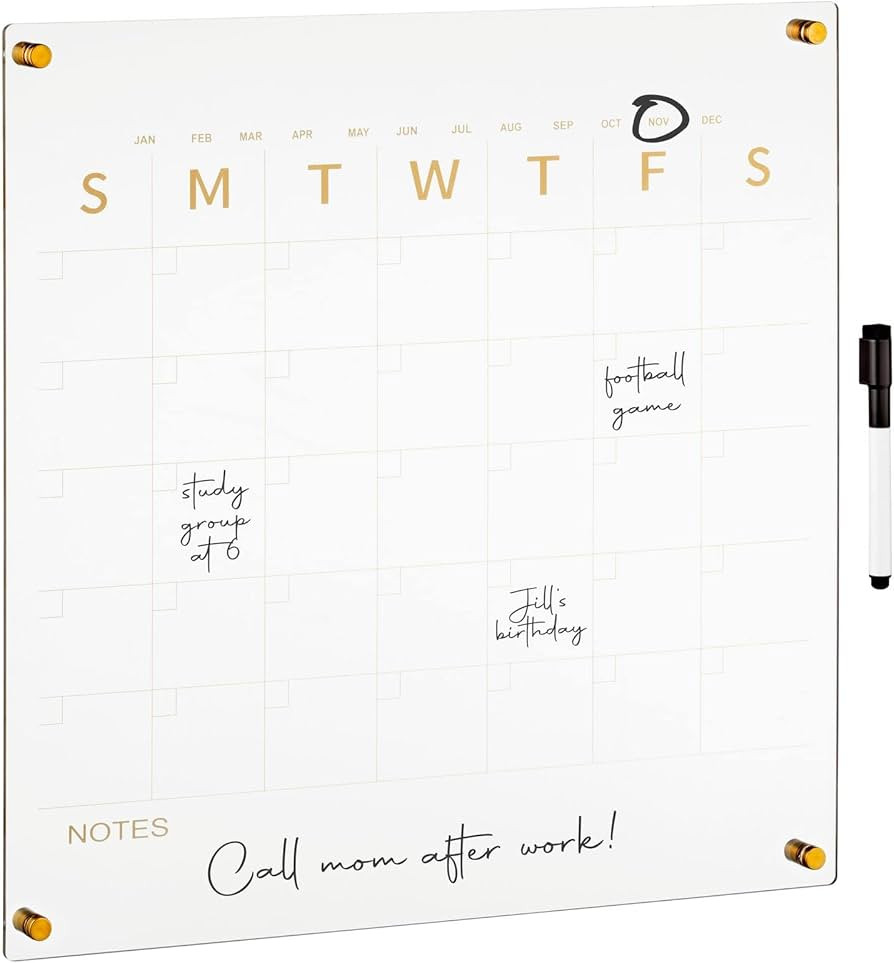 mDesign Modern Acrylic Calendar for Wall with Dry Erase Marker - Wall Mount Monthly Planner Board... | Amazon (US)