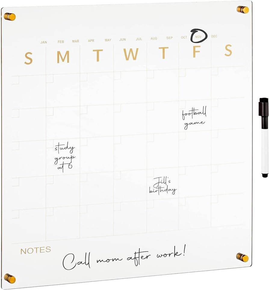 mDesign Modern Acrylic Calendar for Wall with Dry Erase Marker - Wall Mount Monthly Planner Board... | Amazon (US)