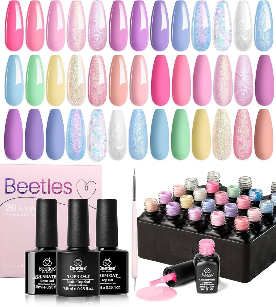 Beetles 24Pcs Gel Nail Polish Set, Summer Pastel Pink Blue Pearl Shimmer Chameleon Purple Green C... | Amazon (US)