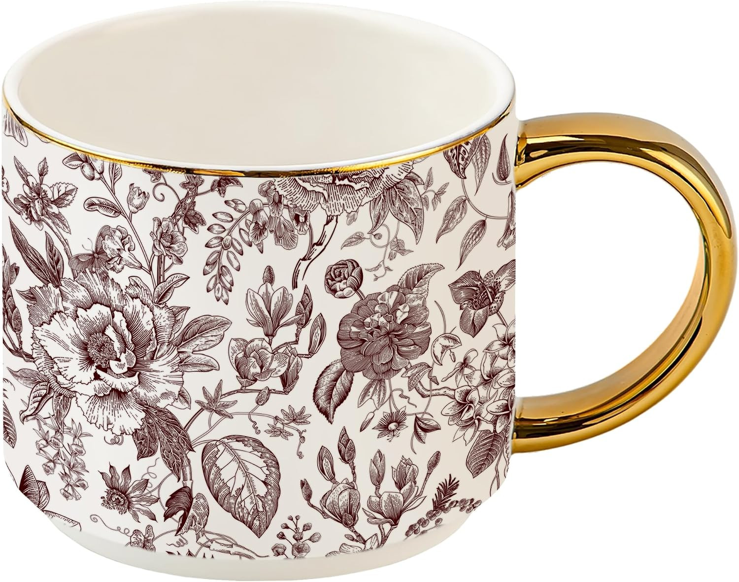 Sweet Water Decor Brown Delft Mug with Gold Handle, 14oz Fine Bone China Coffee Cup for Tea, Latte, or Hot Cider, Vintage Floral Fall Drinkware, Hostess & Housewarming Gift for Women & Teachers | Amazon (US)