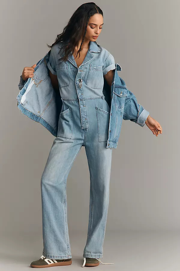 Pistola Grover Denim Short Sleeve Field Jumpsuit | Anthropologie (US)