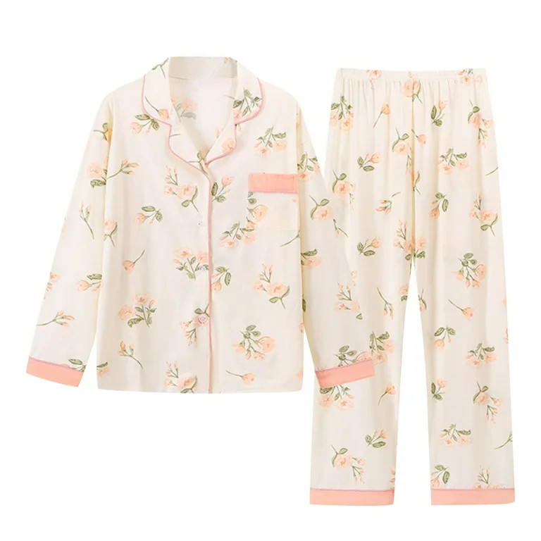Tweang Long Sleeve Sleepwear two piece lounge set for women Long Sleeve summer two piece sets for... | Walmart (US)