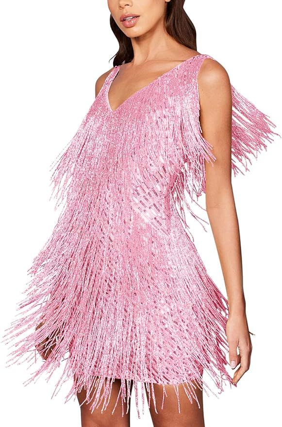 Women's Cocktail Dresses Flapper Dresses 20s Gatsby with All-Over Fringe Mini Dresses Feather Pro... | Amazon (US)