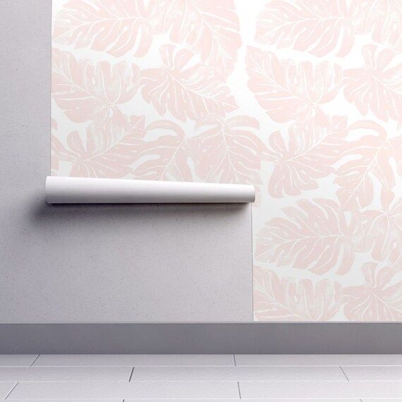 Tropical Wallpaper - Monstera-Leaves Pink By Crystal Walen - Tropical Custom Printed Removable Se... | Etsy (US)