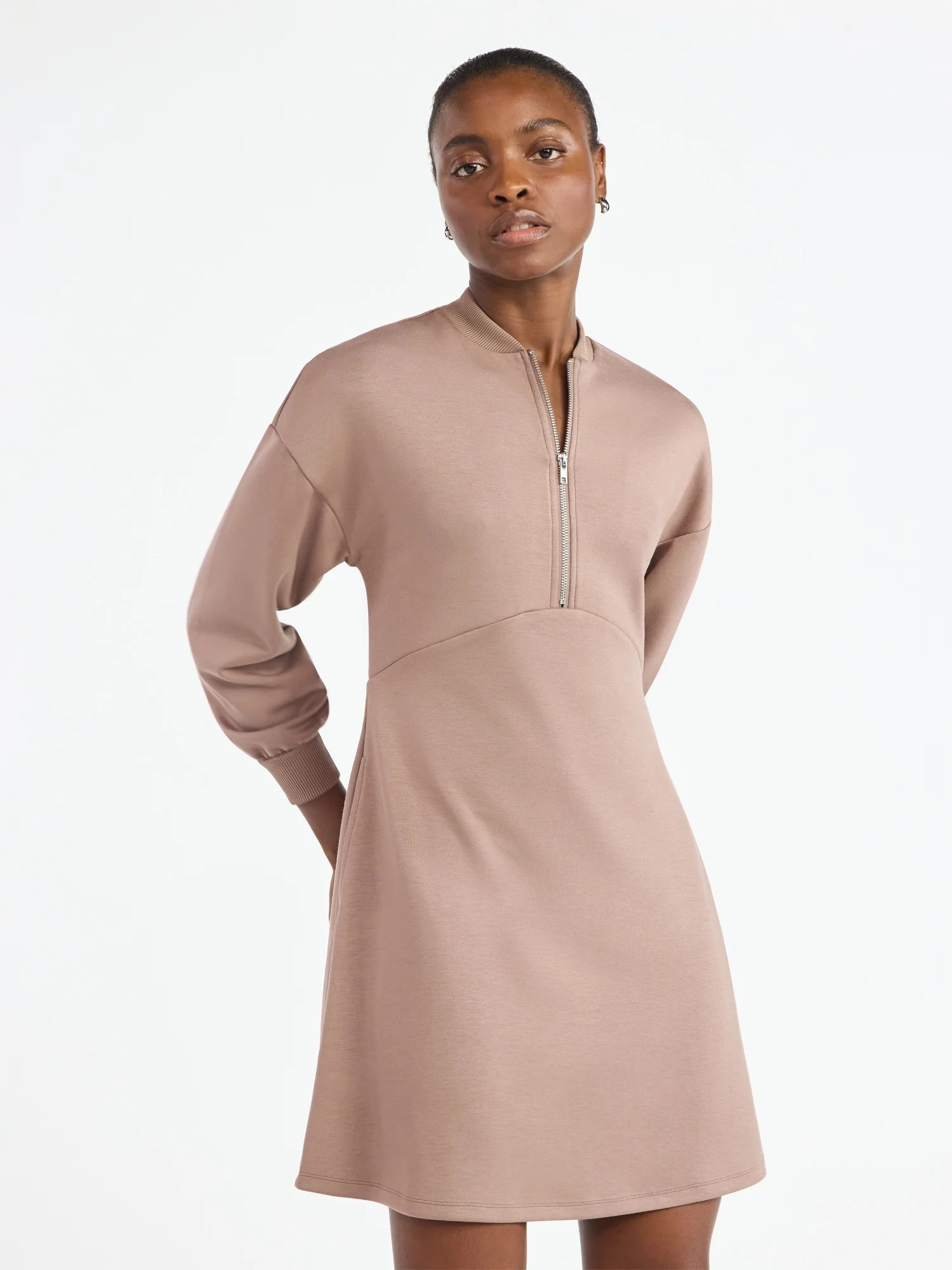 Scoop Women's and Women's Plus New Scubaknit Zip Front Mini Dress, Sizes XS-4X | Walmart (US)