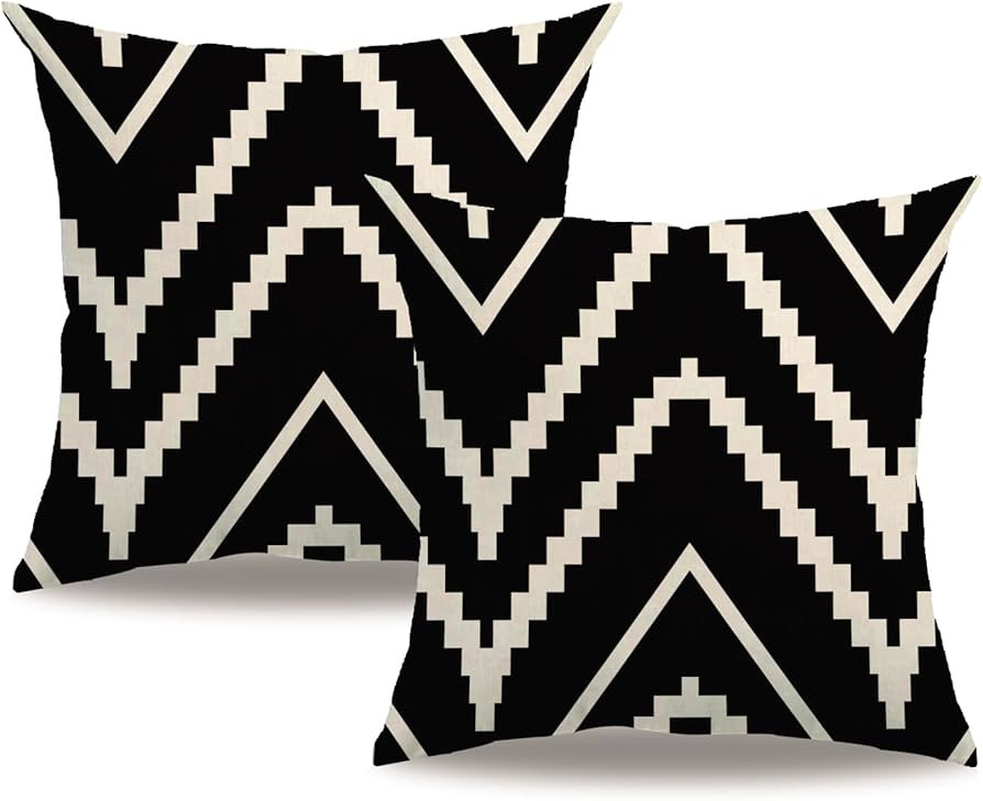 Modern Geometry Style Throw Pillow Covers Double-sided printed Black&Beige Stripes Square Home De... | Amazon (US)