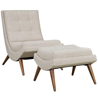 Modway 2pc Ramp Upholstered Fabric Lounge Chair Set Sand: Polyester, Wood Frame, Spot Clean, Includes Ottoman | Target