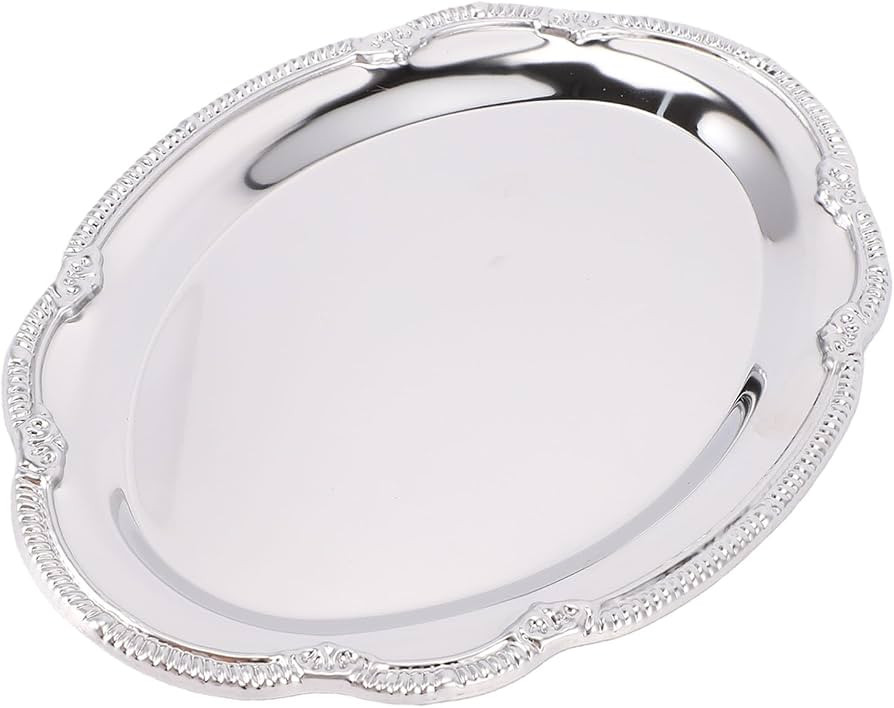 Stainless Steel Serving Tray, Elegant Silver Oval Mirror Finish Vintage Style Platter for Buffet ... | Amazon (US)