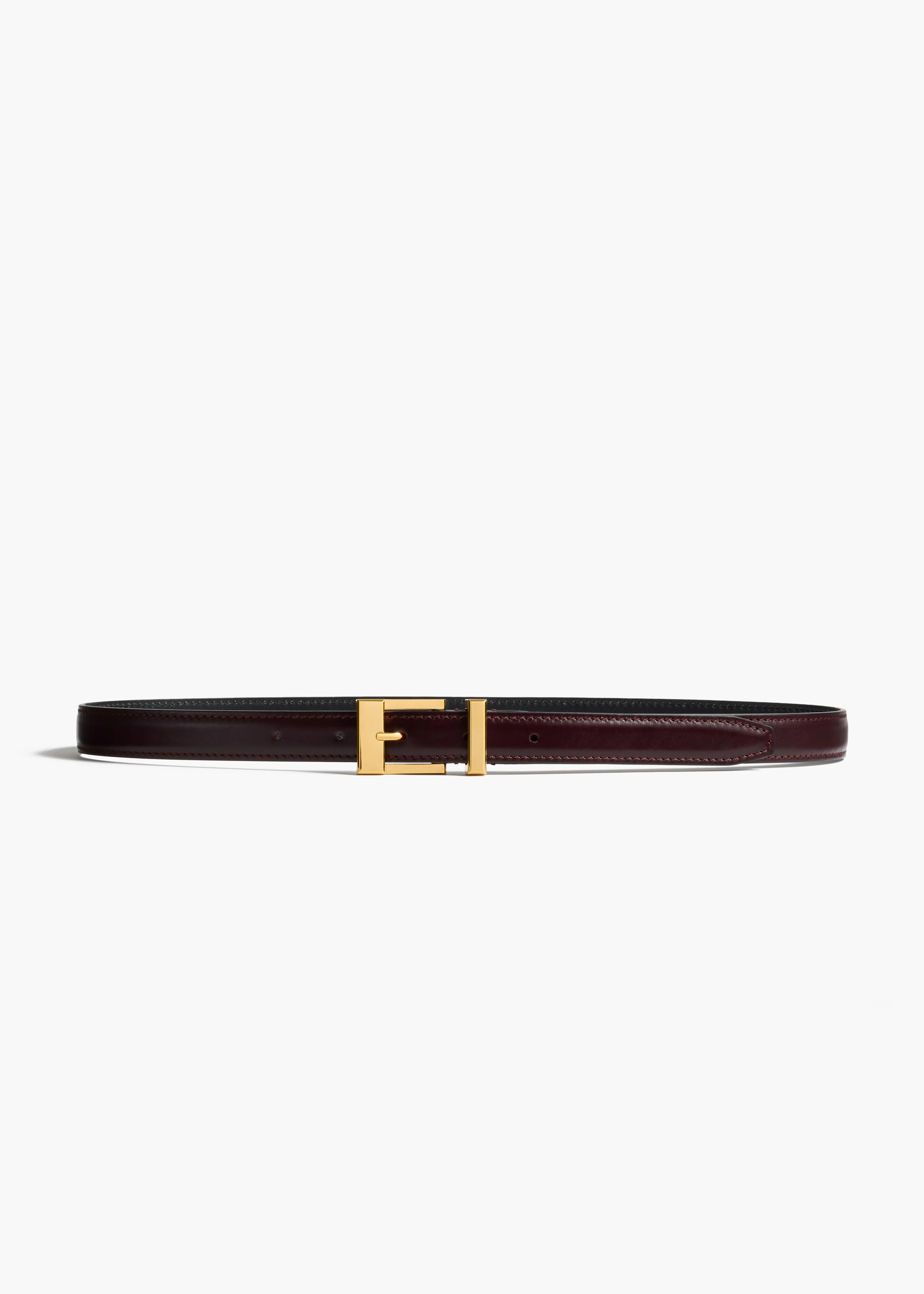 KHAITE - Manhattan Belt In Bordeaux Leather With Gold | Khaite