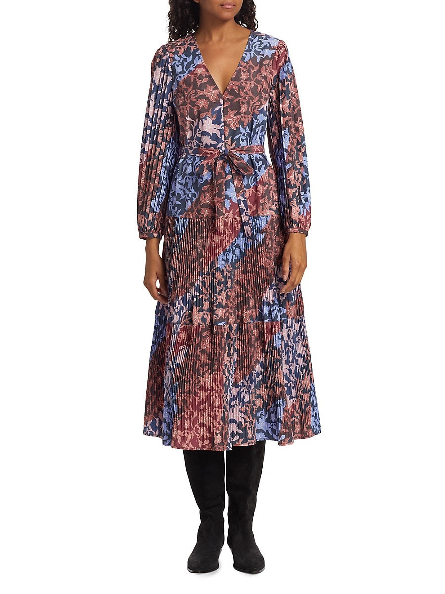 Derek Lam 10 Crosby Women's Ferris Pleated Midi Dress - Purple Multi - Size 10 | Saks Fifth Avenue OFF 5TH