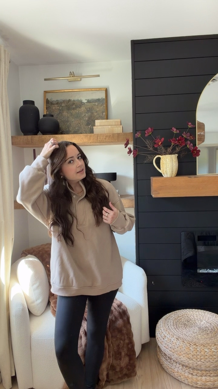 Comfy cozy women’s oversized Henley style sweatshirt on major sale for Amazon Prime Days! I am wearing a size medium for extra oversized feel, & color coffeegrey. 

#AmazonPrimeDay
#Amazonfashion