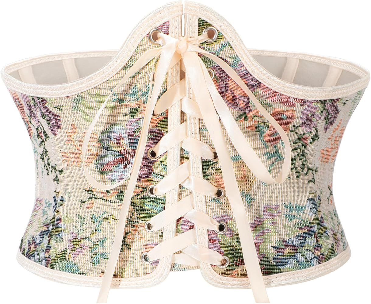 Renaissance Corset Belt for Women Wide Waist Belt Lace-up Floral Corset Underbust Corset | Amazon (US)