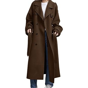 chouyatou Women's Winter Double Breasted Wool Coat Long Sleeve Notch Lapel Midi Long Winter Trenc... | Amazon (US)