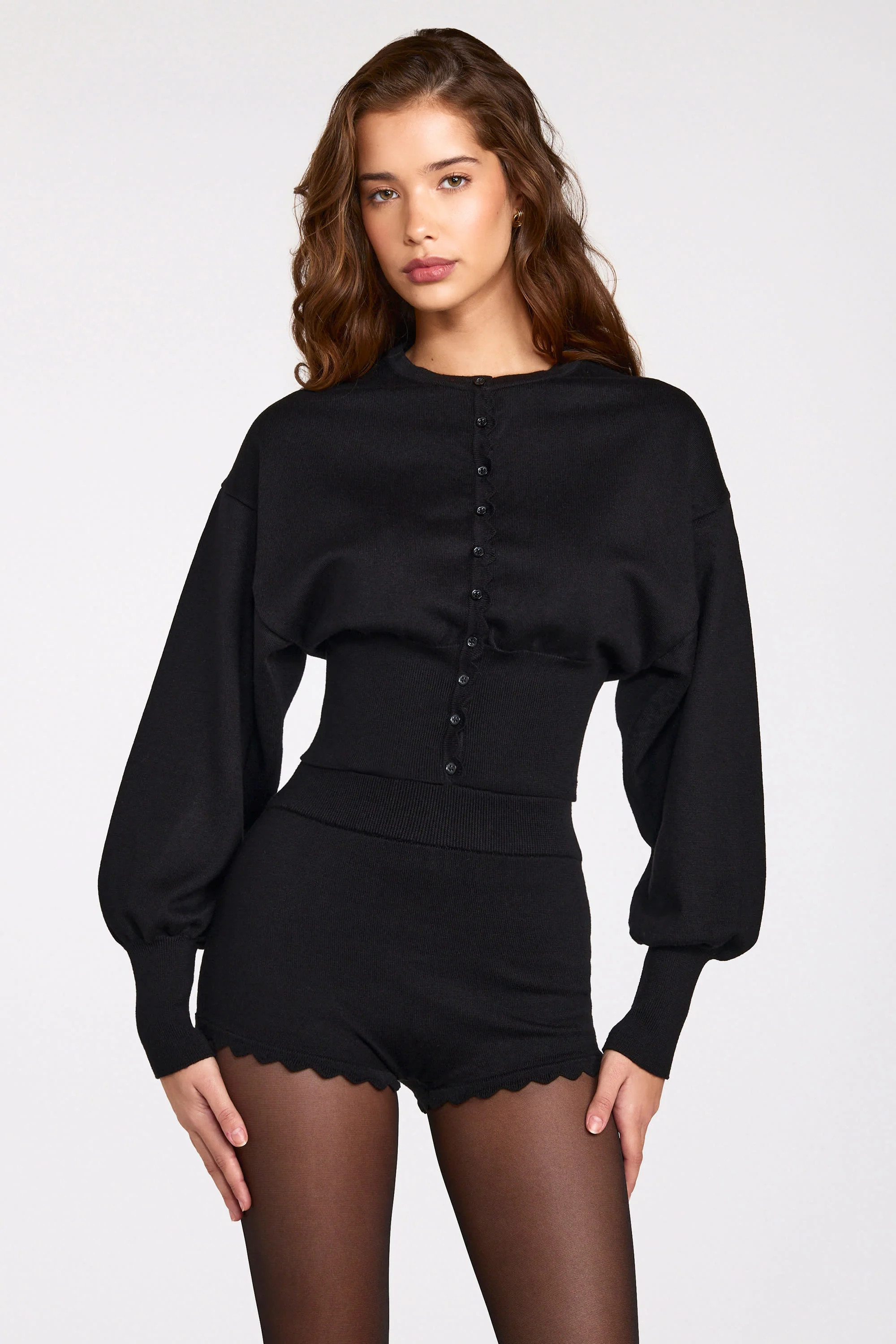 Knit Long-Sleeve Cardigan in Black | Oh Polly