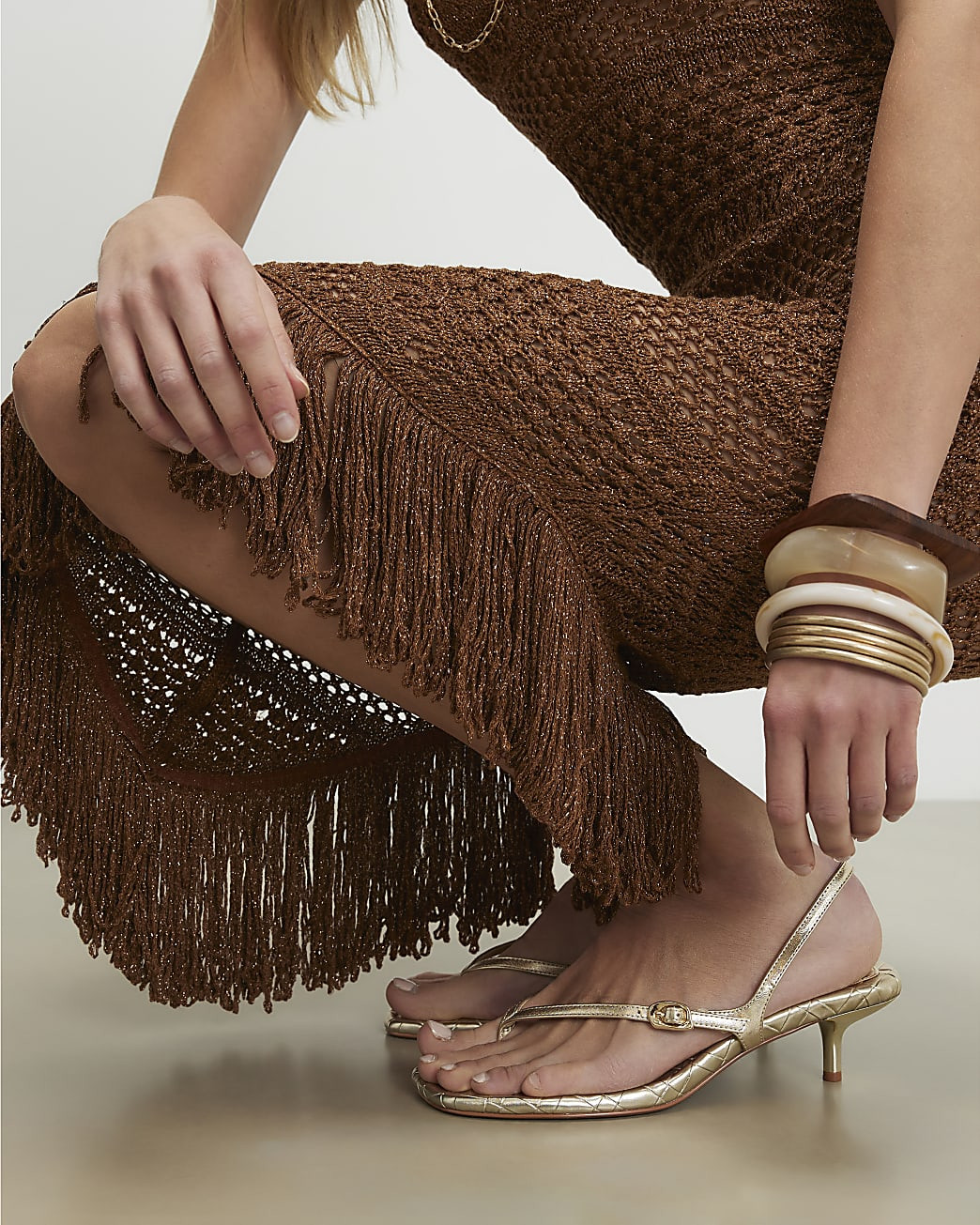 Gold Toe Thong Low Heeled Sandals | River Island UK & IE