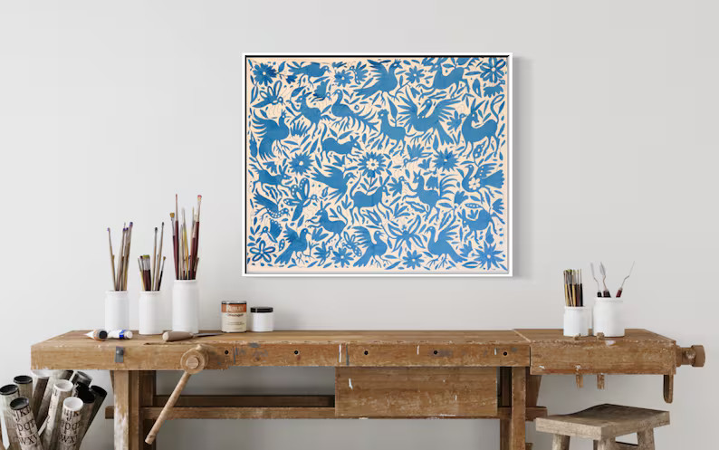 Otomi Wall Hanging, READY TO SHIP, Tenango Wall Art, Mexican Embroidery, Blue Wall Décor, Wall T... | Etsy (US)