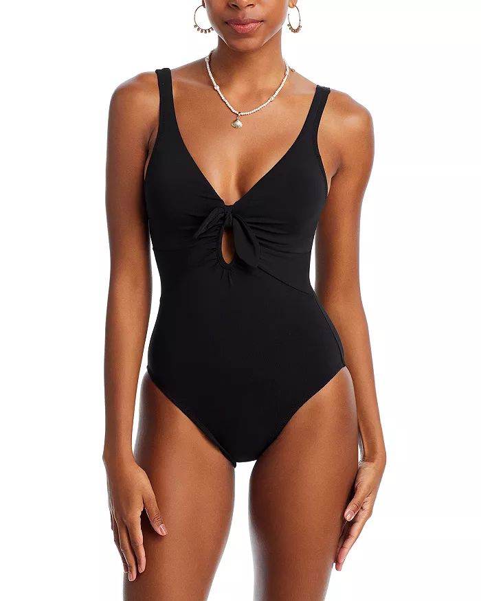 Ava Plunge Neck Tie-Front One Piece Swimsuit | Bloomingdale's (US)