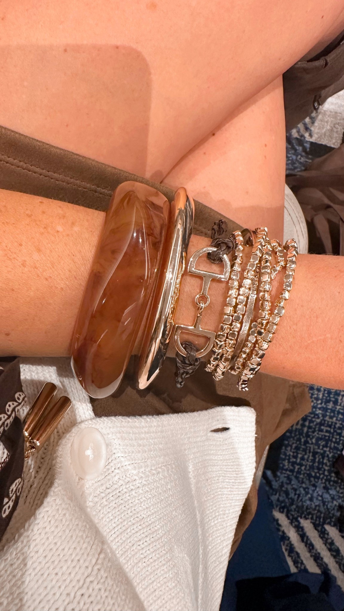 My bracelet stack for the day! The horse bit bracelet is from Old Navy but can’t link it yet! Linking a similar style! 

#LTKStyleTip #LTKCon #LTKOver40
