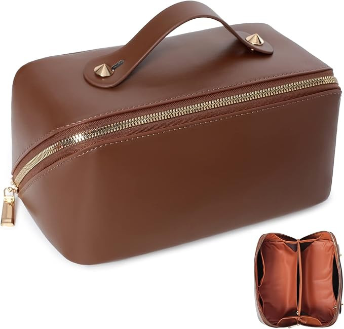 Katadem Travel Makeup Bag,Large Opening Makeup Bag,Portable Makeup Bag Opens Flat for Easy Access... | Amazon (US)