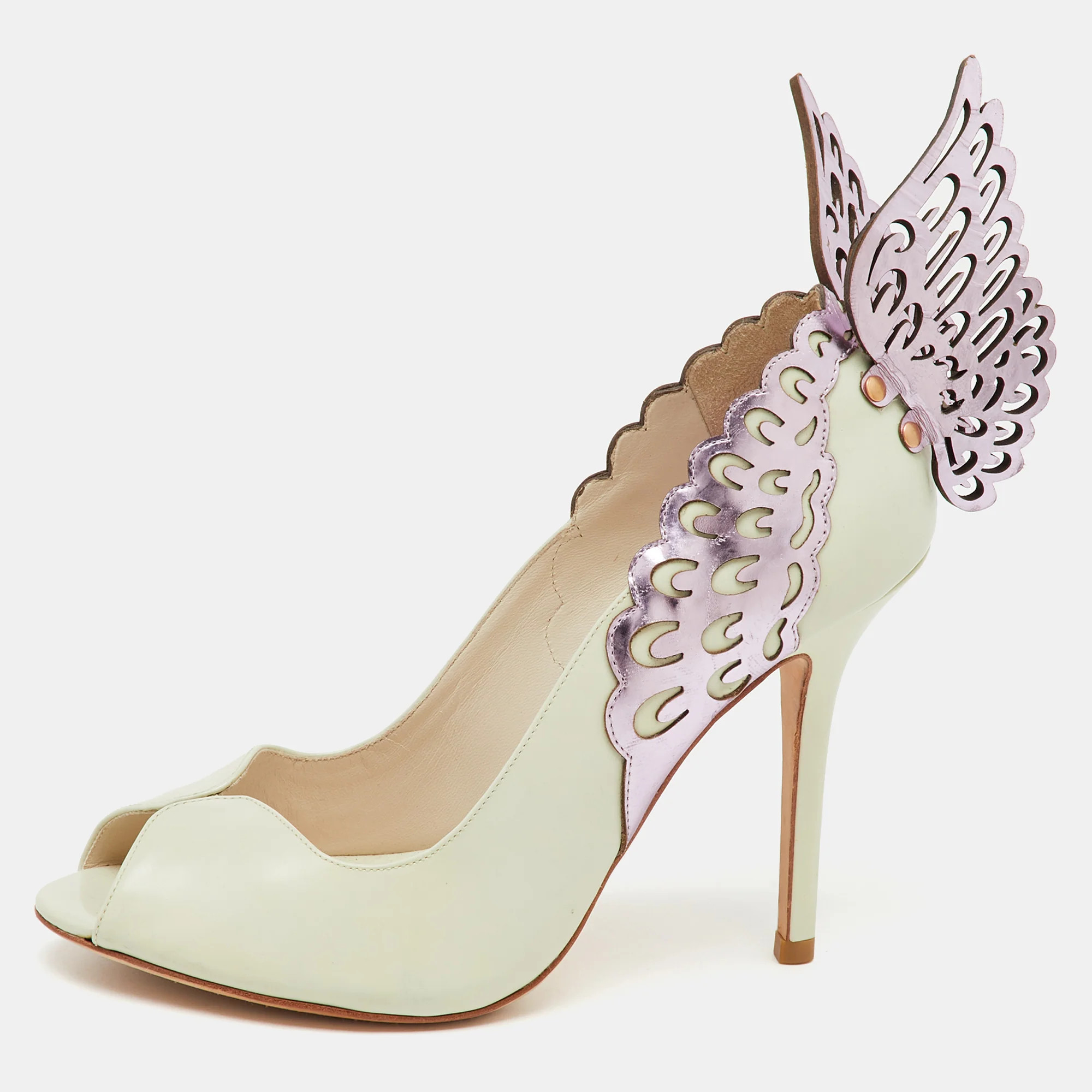 Sophia Webster White/purple Leather Angelica Lunar Winged Peep Toe Pumps | Shop Simon